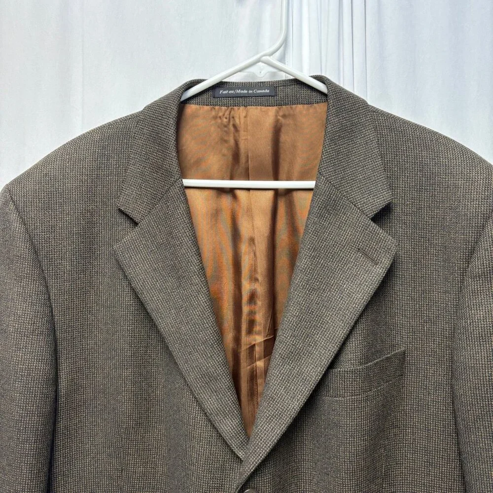 Linea Mens Wool Blazer Size 48T Brown Suit Jacket Classic Made In Canada VTG